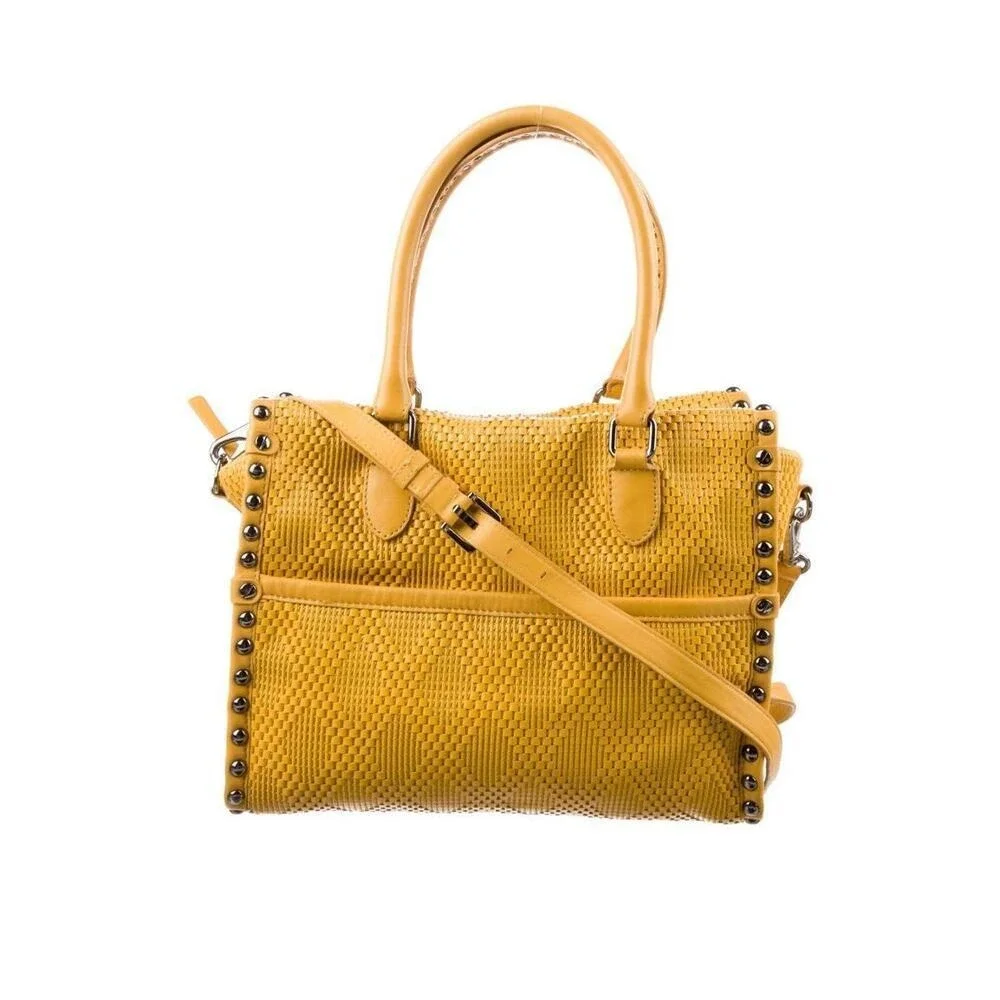 Diane von Furstenberg Yellow Woven‎ Leather Studded Shoulder Bag